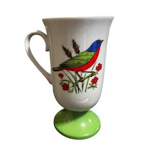Vintage Tundra Japan Tall Coffee Mug Pedestal Cup-Painted Bunting Bird